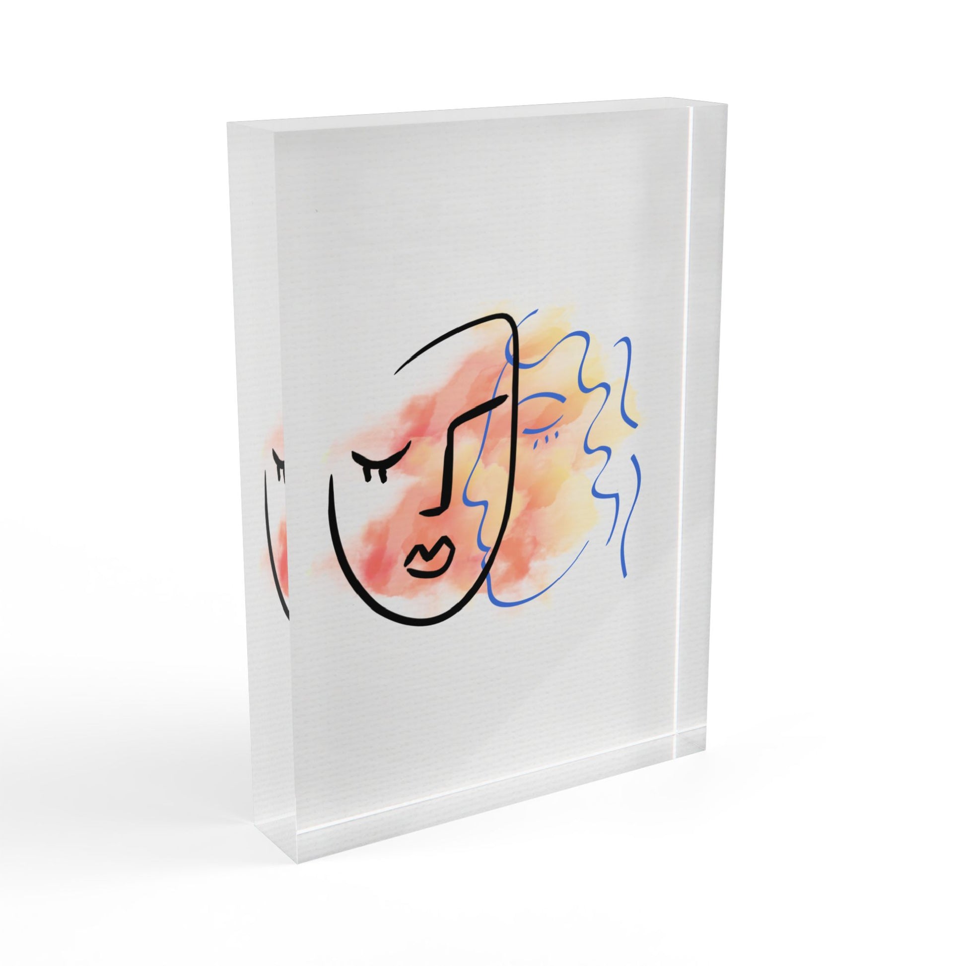 Abstract art print of a face with watercolor effects on a white background