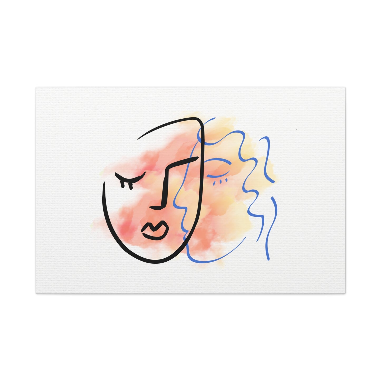 Abstract drawing of a face with watercolor background on a white card