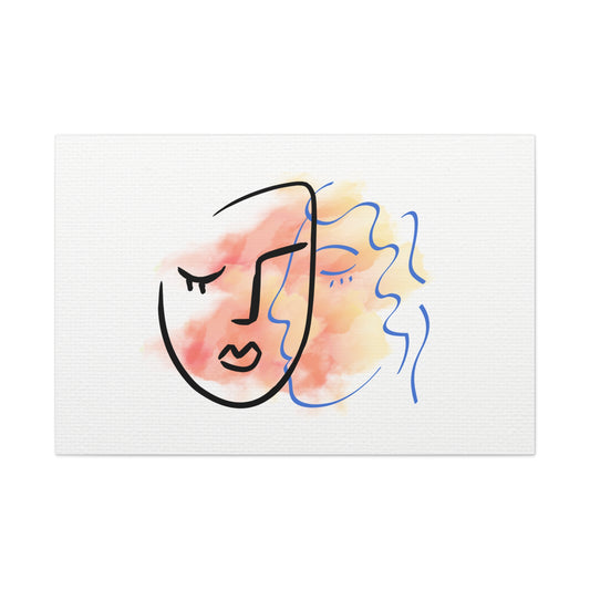 Abstract drawing of a face with watercolor background on a white card