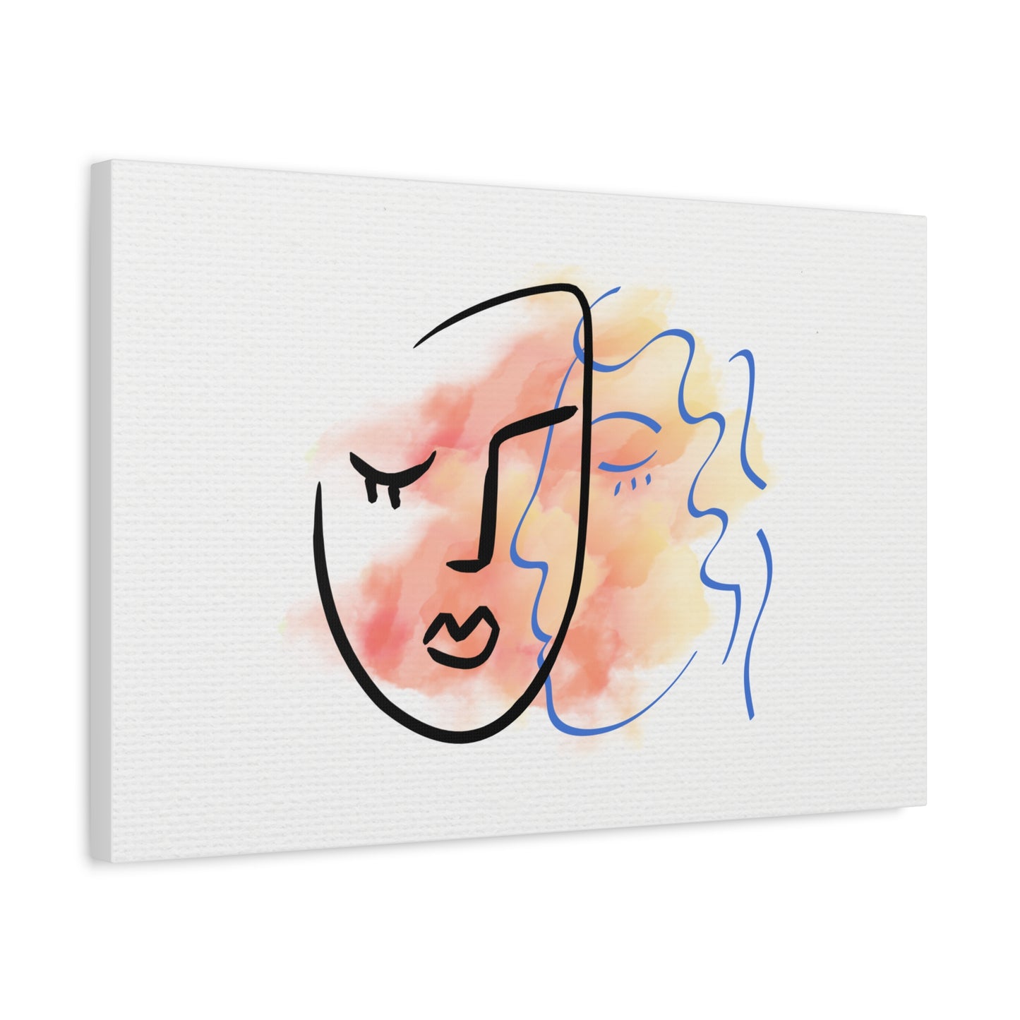 Abstract face drawing with watercolor background on a white canvas