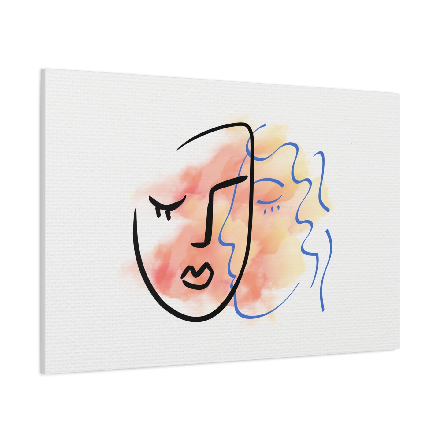 Abstract art of two faces with watercolor backgrounds on a white background