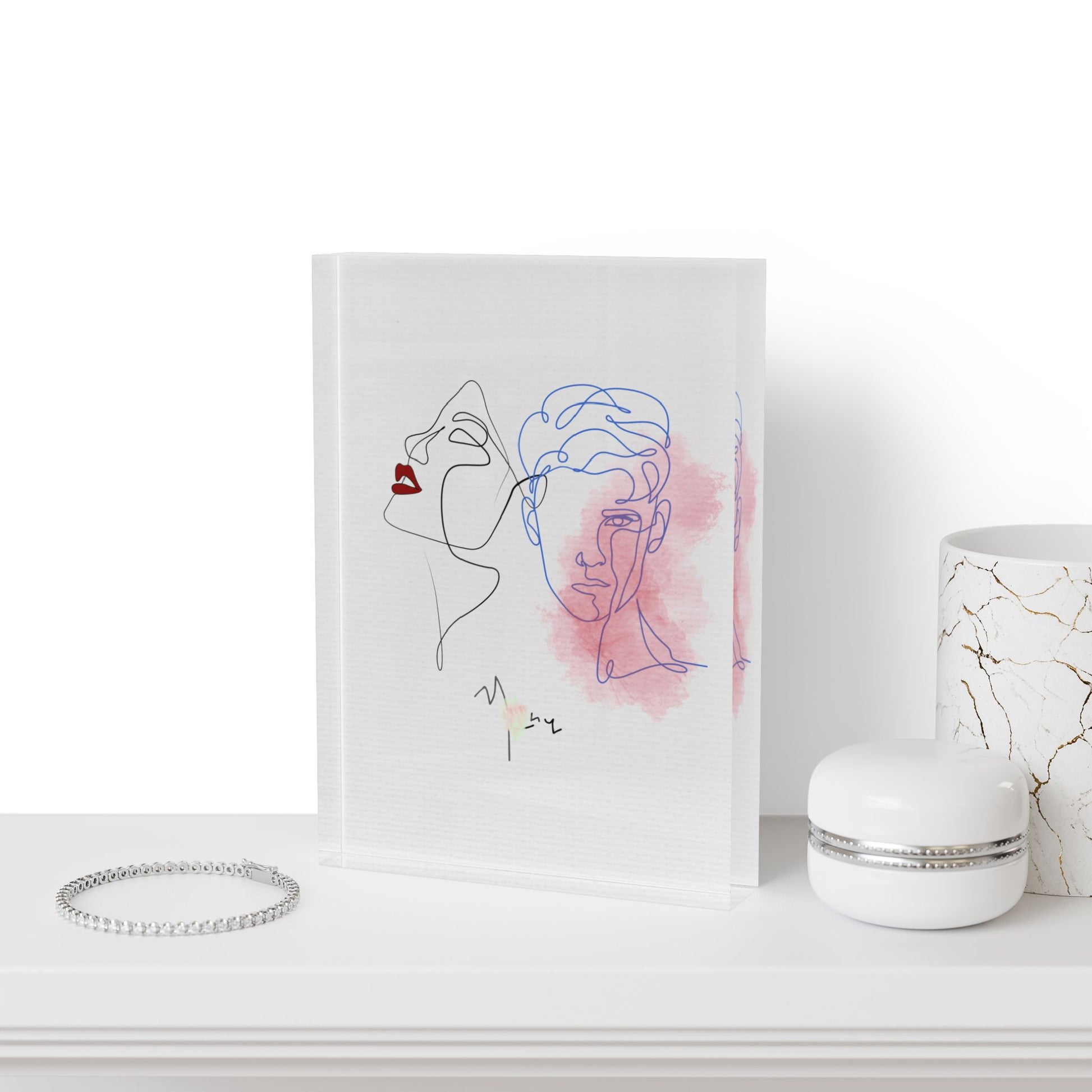 Minimalist photo block wall art inspired by the track The Sunset We Never Saw from the Love Story album, modern romantic decor in watercolor style.